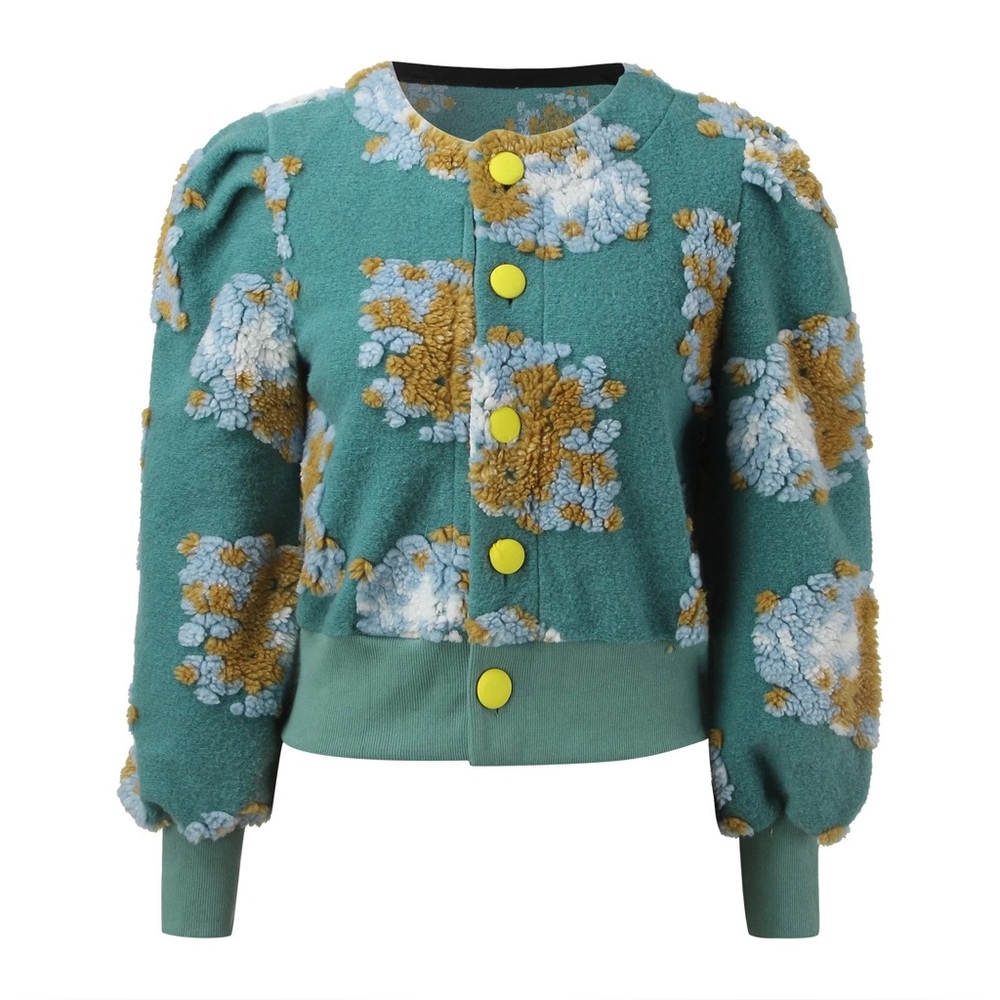 Floral Patterned Jacket with Yellow Buttons